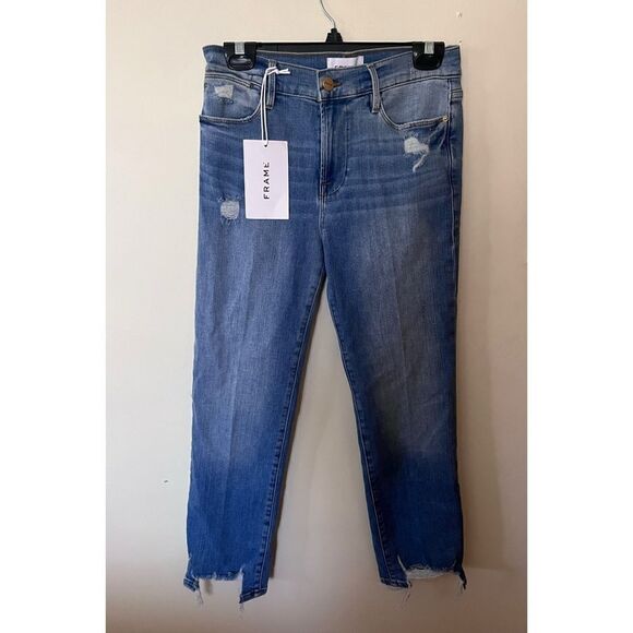 Frame
Le High High-Rise Distressed Stretch Straight-Leg Jeans size 27 - Picture 4 of 7